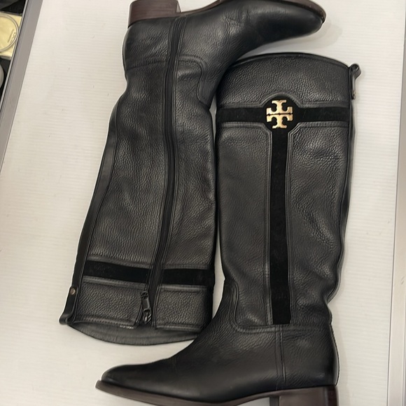 TORY BURCH ALAINA BLACK PEBBLED LEATHER BOOTS WOMENS SIZE 8M - Picture 13 of 16